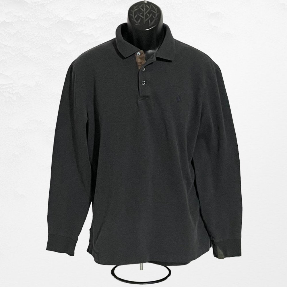 Polo by Ralph Lauren Long Sleeve Polo Shirt, Charcoal w/ Purple Pony, Large L